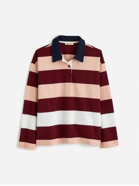 Madewell Striped Rugby Polo Shirt in Burgundy, Blush & White